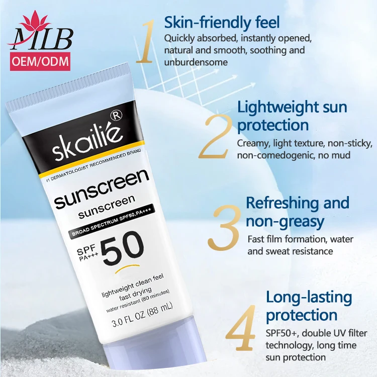 Oem Sensitive Skin Mineral Sunscreen Lotion Spf 50+ Gentle Formula Oil Control Sunscreen for Women