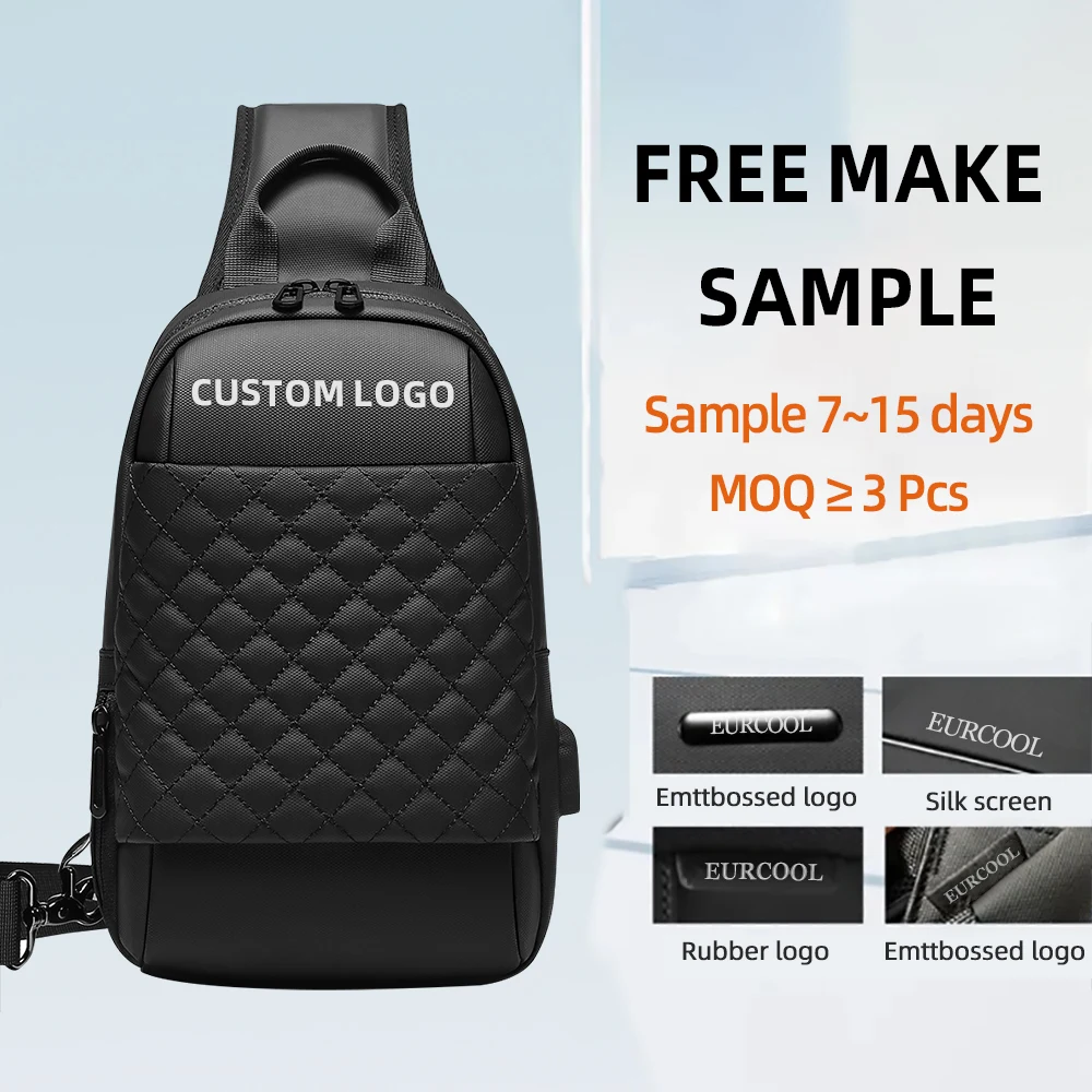 Custom logo Small Cross Body Chest Bags with USB Port  Messenger Bag Water Repellent men Sling  bag for Hiking Biking Daypacks