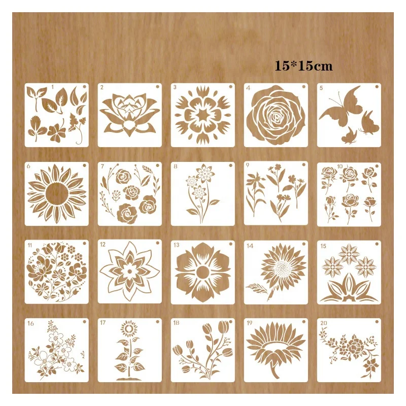 20Pcs Flower Stencil Reusable Flower Painting Template  DIY Plastic Drawing Stencils
