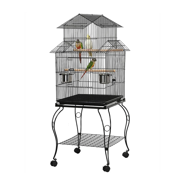 Rolling Standing Triple Roof Top Medium Parrot Cage for Mid-Sized Parrots Animal Cage with Detachable Stand