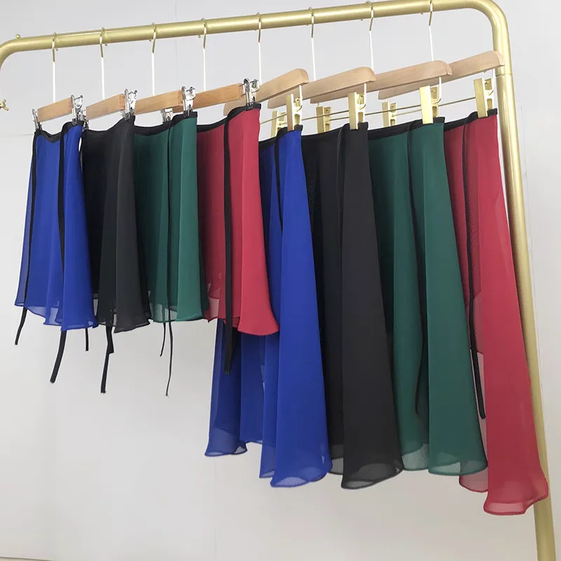 2024 Wholesales good quality new coming solid colors dance wear chiffon ballet wrap skirts