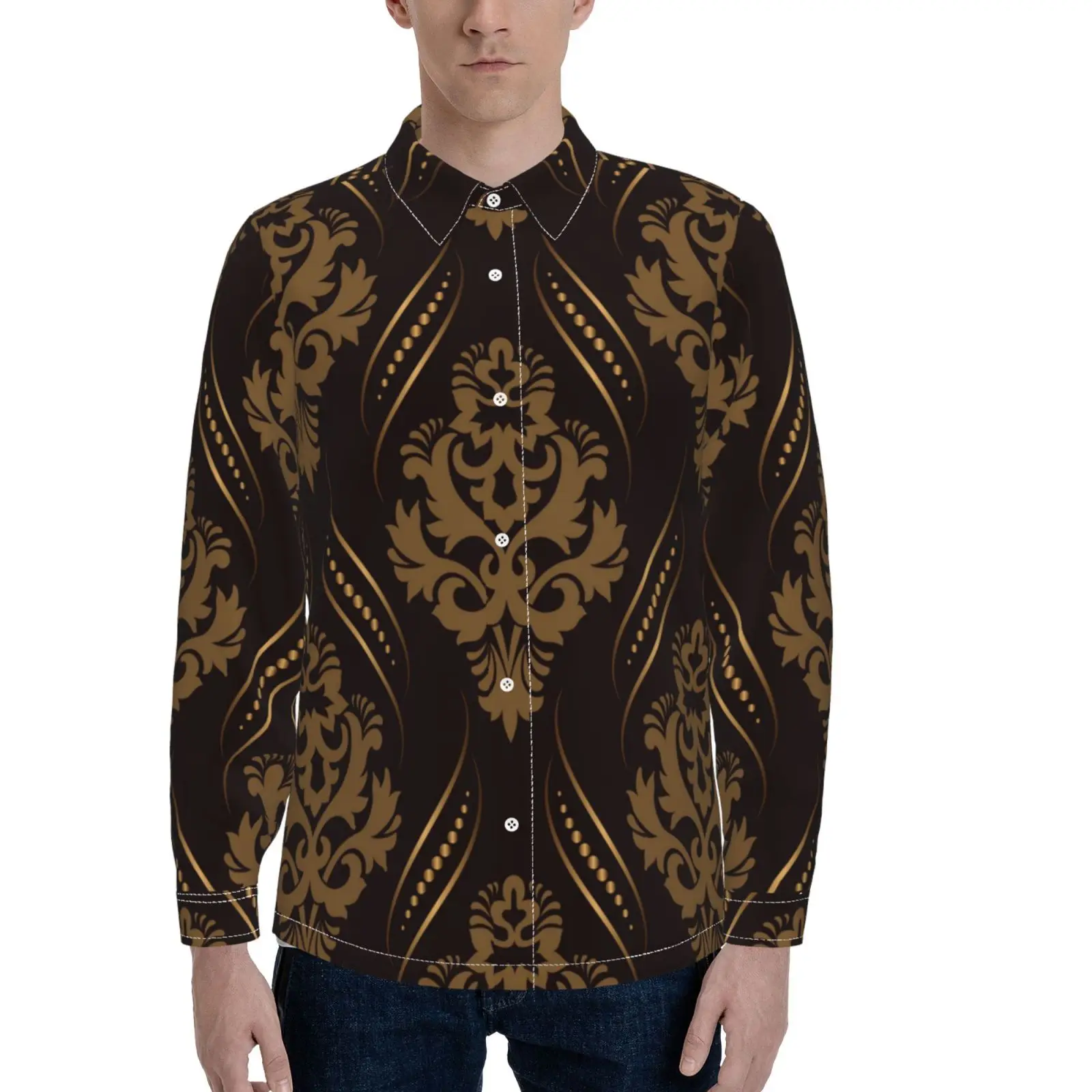 2022 Wholesale OEM Summer Custom Design Printed Vintage Pattern Casual Turndown Men Long Sleeve Shirts