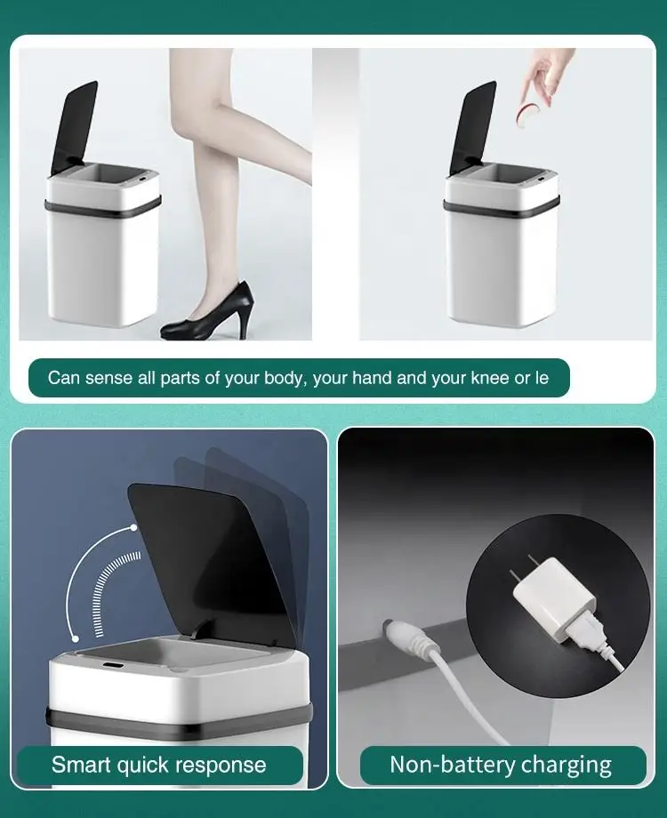 Smart Garbage Can 13L/15L Large Capacity Auto Sensing Smart Trash Can With Knee Touch