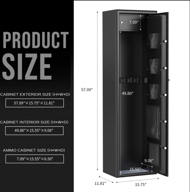 Fingerprint Metal Long Gun Safe, 7 Gun Security Cabinet for Long Gun & Handgun Hot-sale Products
