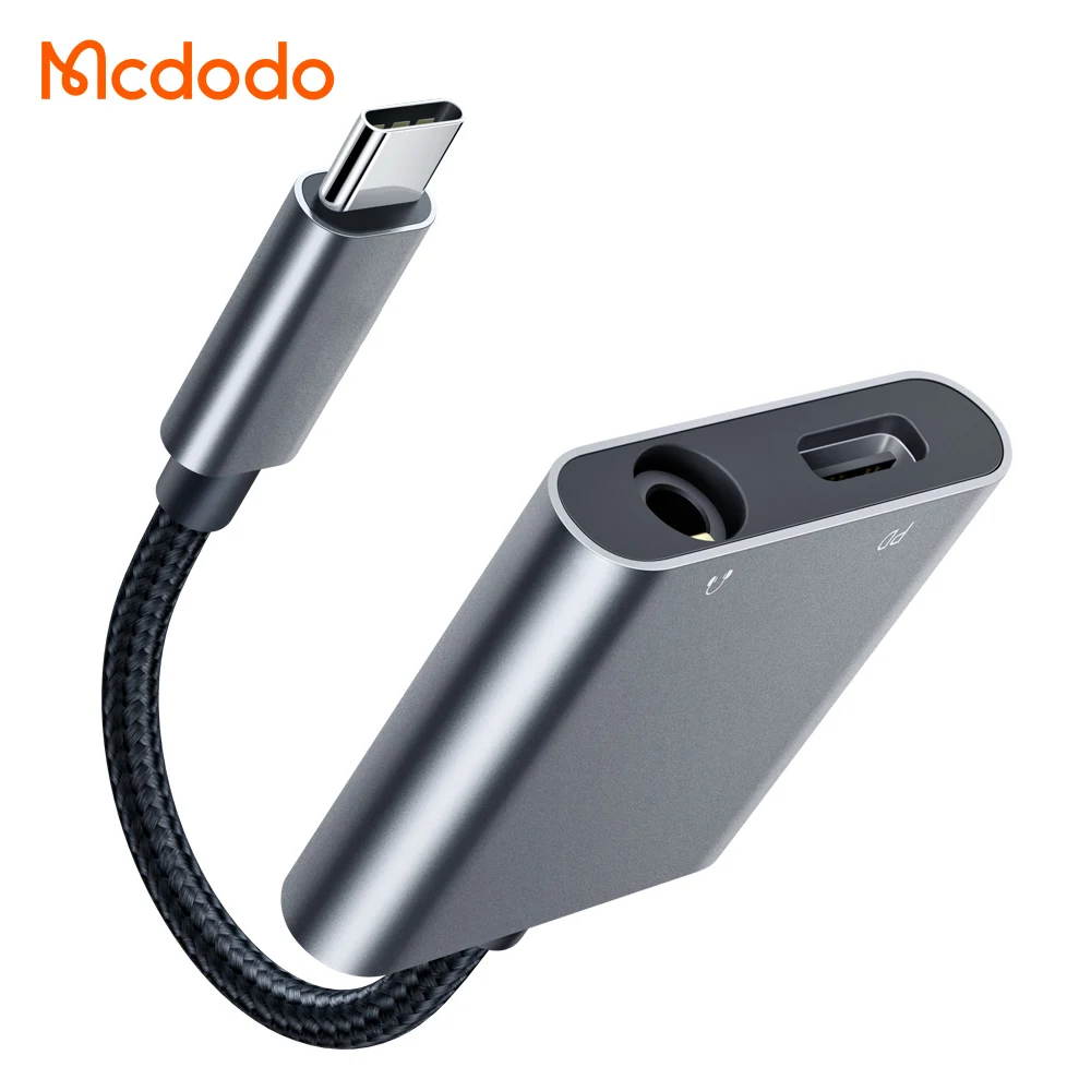 Mcdodo USB C Adapte PD 60W Charge & Audio Sync With Mic C Type to DC3.5mm Jack Headphone DAC 2 in 1 USB-C Adapter Cable