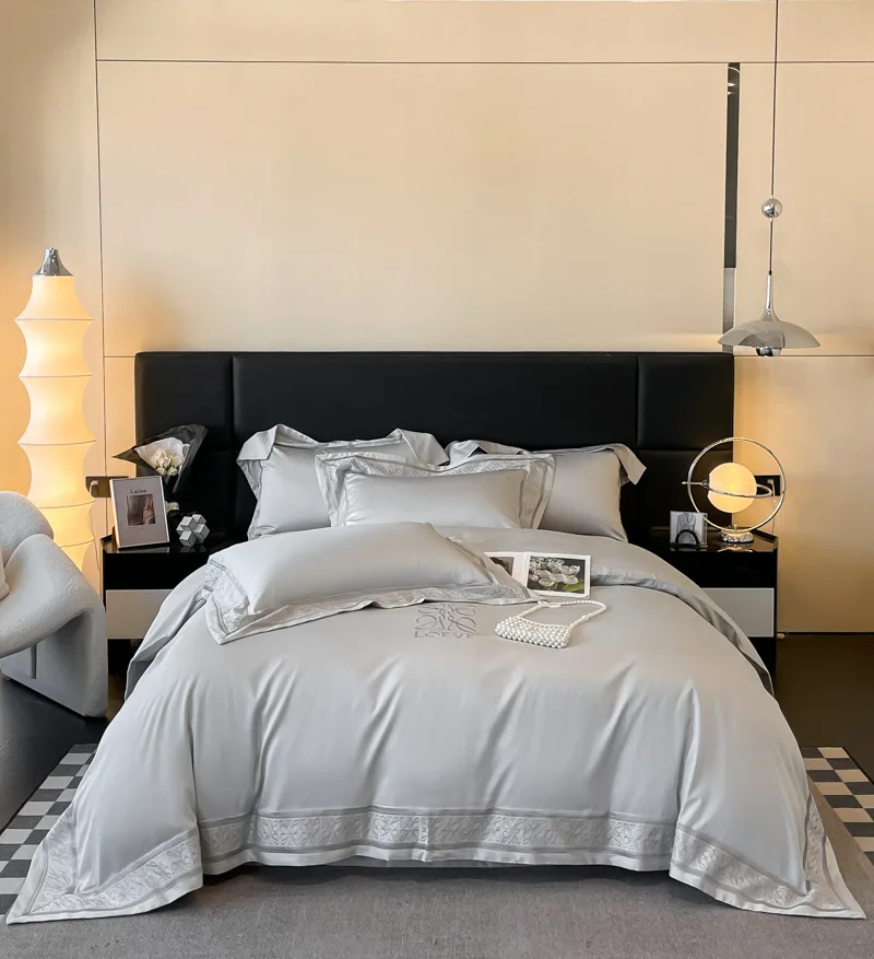 Wholesale Luxury 100% Organic Bamboo Fiber Bed Sheet Sets Solid Color Bamboo Bedding Set