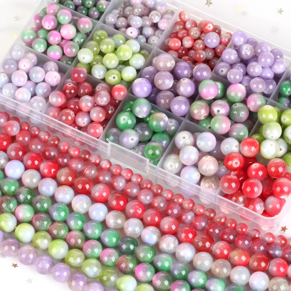 Factory Price  Natural Stone Beads Two Color Jades Round Loose Beads For Jewelry Making Beadwork DIY Bracelet Necklace 15