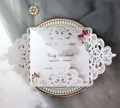 
European wedding lace invitation card holiday greeting card hollow dark green invitation card 