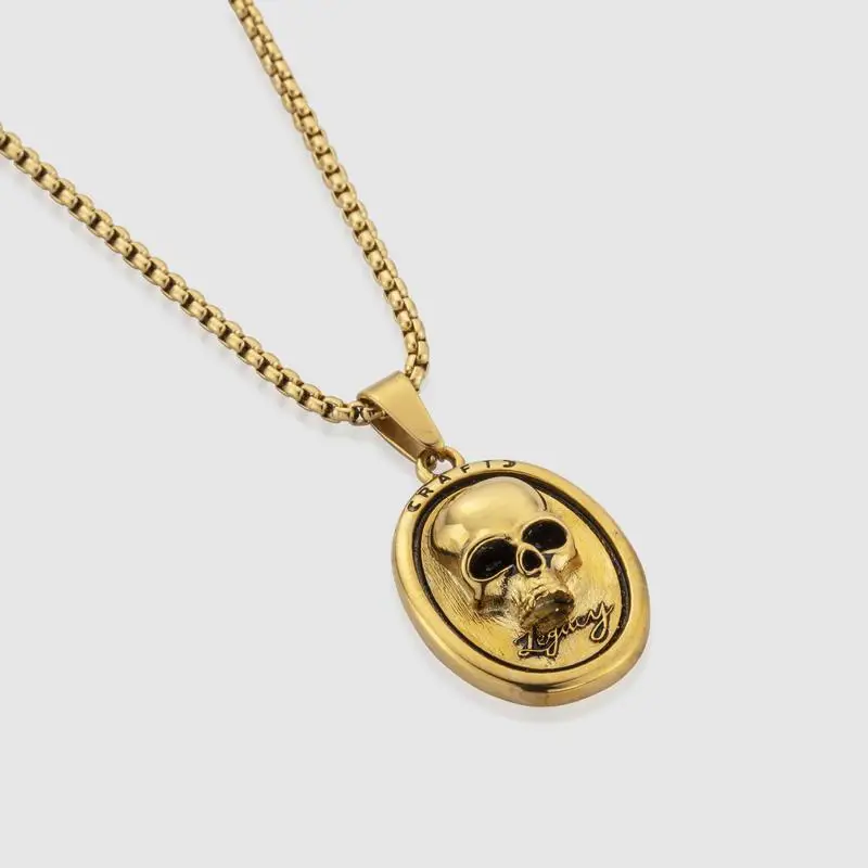 Customizable Hot Selling Hip Hop 18k Gold Plated Coin London Mens Punk Skull Necklace