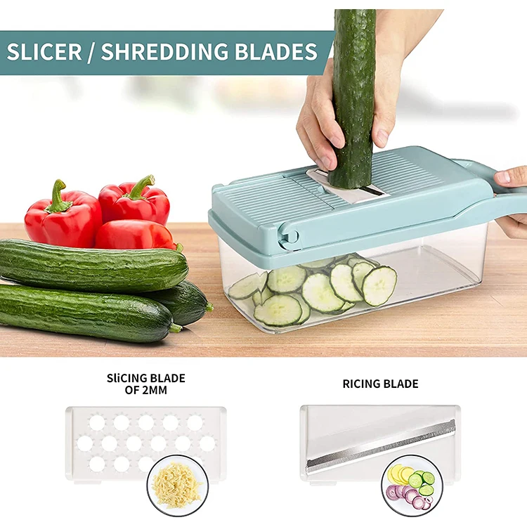 Pro-Series12-in-1 Vegetable Chopper, 7 Blade Vegetable Slicer, Onion Mincer Chopper Cutter Dicer with Container