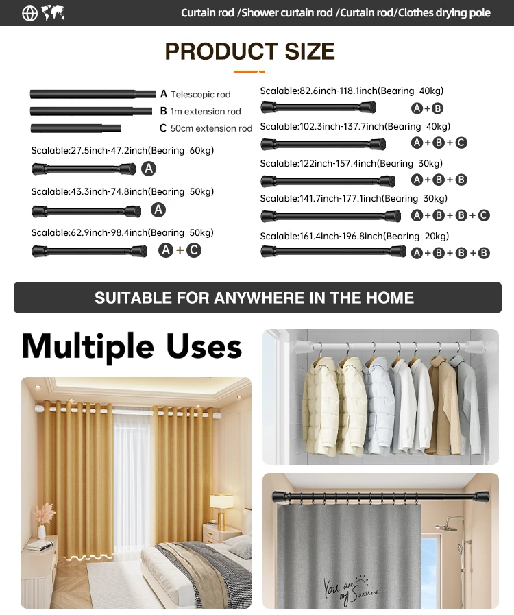 ARODDY Telescopic Rod that is Good at Bearing Weight 102 to 138 inch Adjustable Roman Curtain Rod