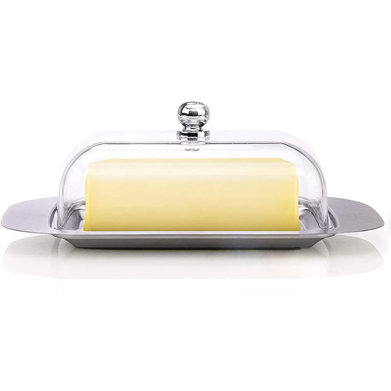 Butter Dish With Knob Lid Home Goods Rectangle Butter Box Steel Butter Dish With Cover Stainless Steel And PC Plastic Lid Choice