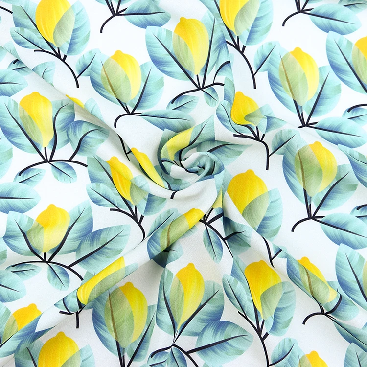 2020 New design low price yellow flower woven rayon printed fabric for home textile