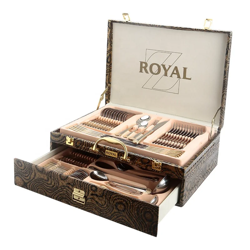 Hot selling European style luxury retro palace 72pcs stainless steel cutlery set 304 stainless steel flatware set