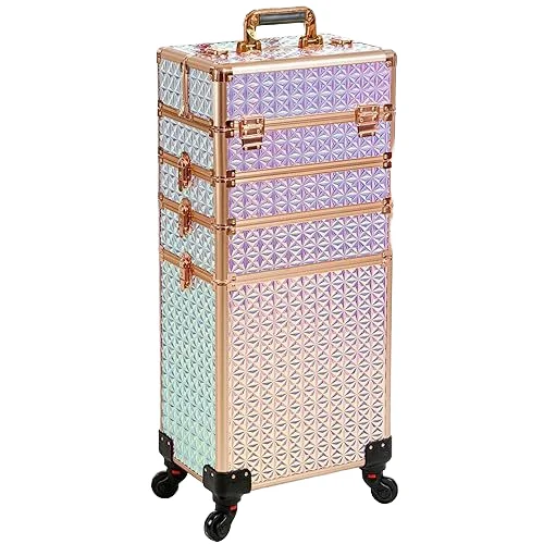 5 in 1 Professional Makeup Train Case Aluminum Cosmetic Case Rolling Makeup Case Extra Large Trolley cosmetic box