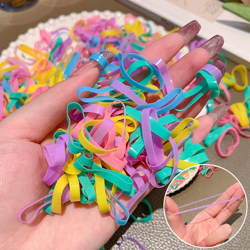Factory cheap hair ties multi candy color synthetic hair rope for baby kid 1000pcs/450pcs black hair TPU rubber band accessories