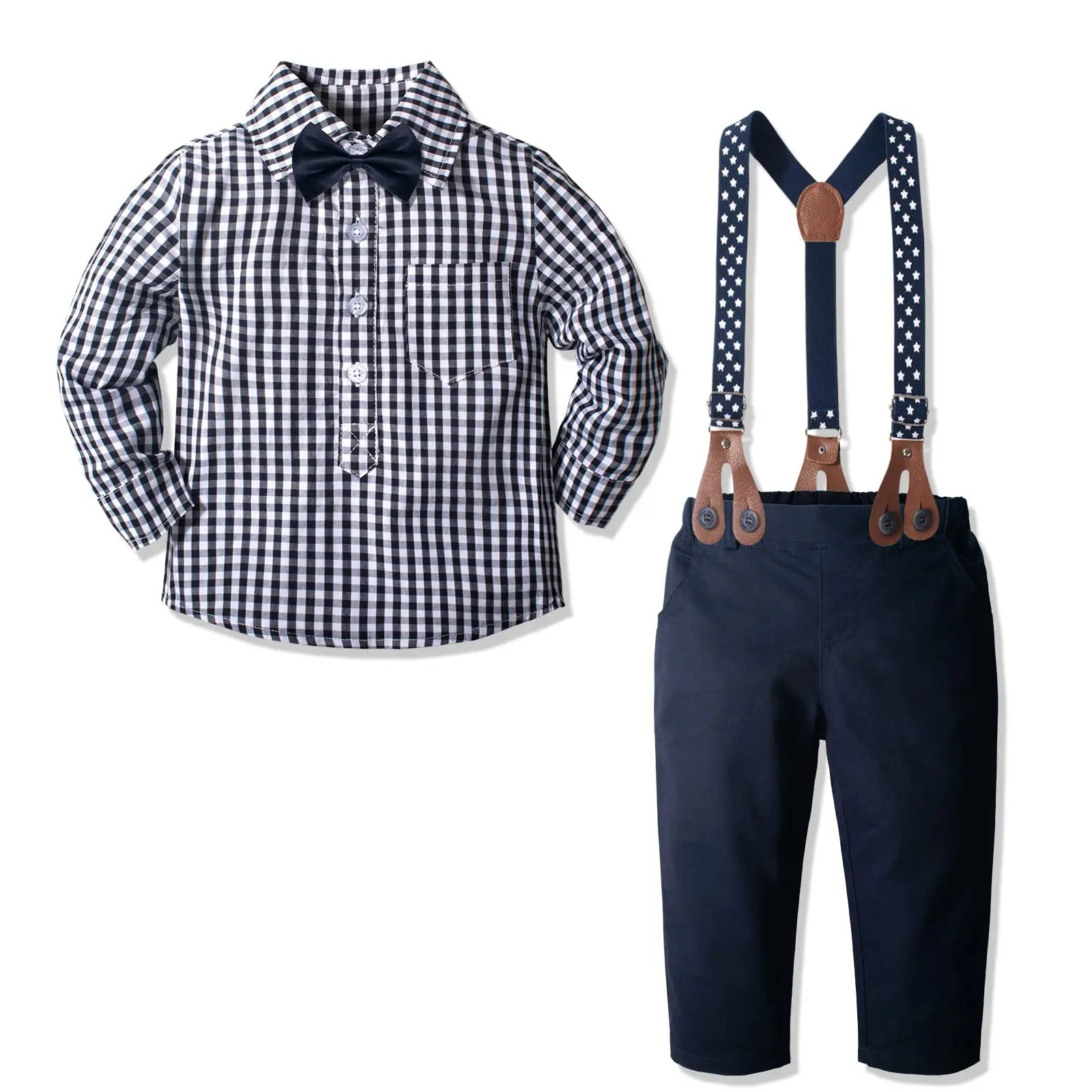 Зимняя рубашка и комбинезоны в черную клетку от 3 месяцев до 4 лет оптовая продажа комплекты одежды для маленьких мальчиков