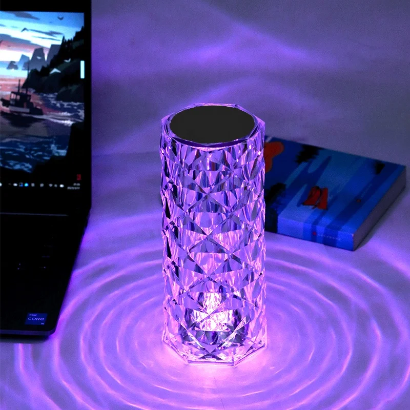 Modern Luxury LED Light Table Lamp Crystal Touch Control Decorative Lamp for Bedroom & Living Room Battery Operated