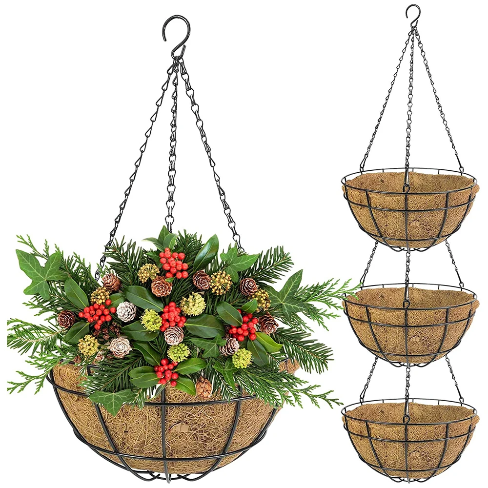  Black Color Metal Hanging Basket Round shape Support planting coconut hanging