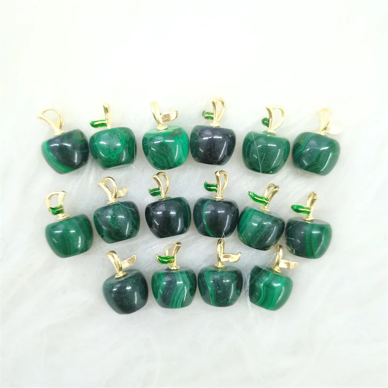 High-quality Handicrafts Natural Malachite 1.5cm Crystal Apple for Pendant Hang Ornaments