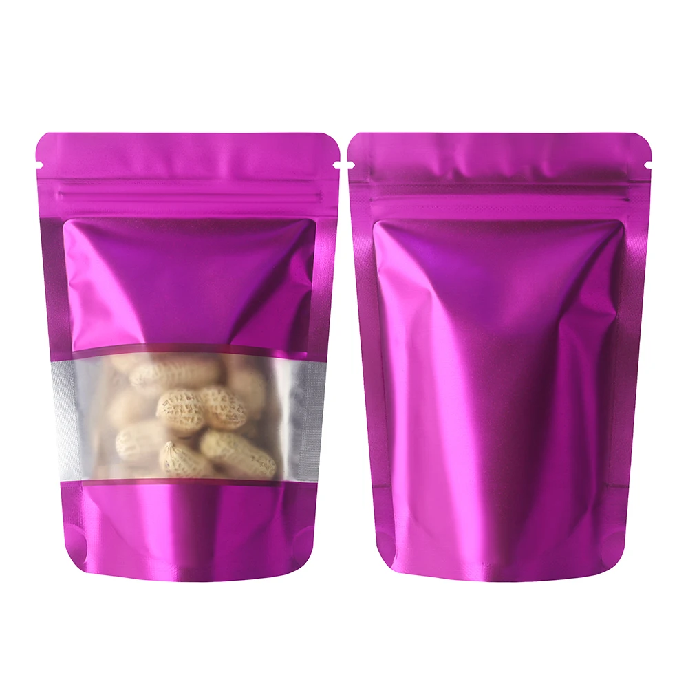 Food grade packaging black blue purple red color ziplock packing bag stand up pouch with window