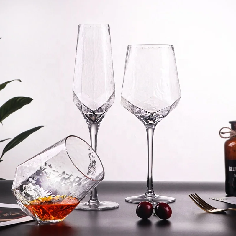 Home Hammered Wedding Luxury Drinkware Goblet Creative Glass Cups Bar Diamond Red Wine Glasses