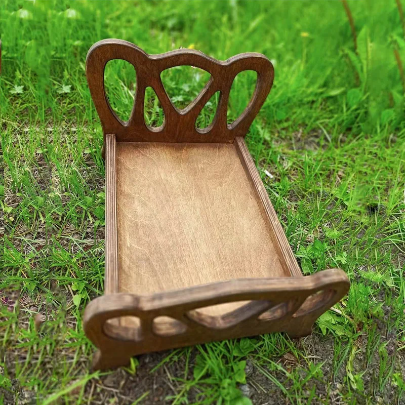 Newborn Photography Props Brown Wooden Bed Baby Photoshoot Props Doll Bed Baby Photo Prop Brown Wood Mini Bed for Photography