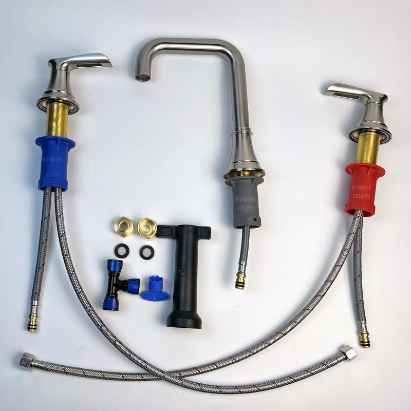 Modern Deck Mount Double Handle Swivel Chrome Industrial Taps 3 Hole Bathroom Brushed Nickel Waterfall Basin Faucet