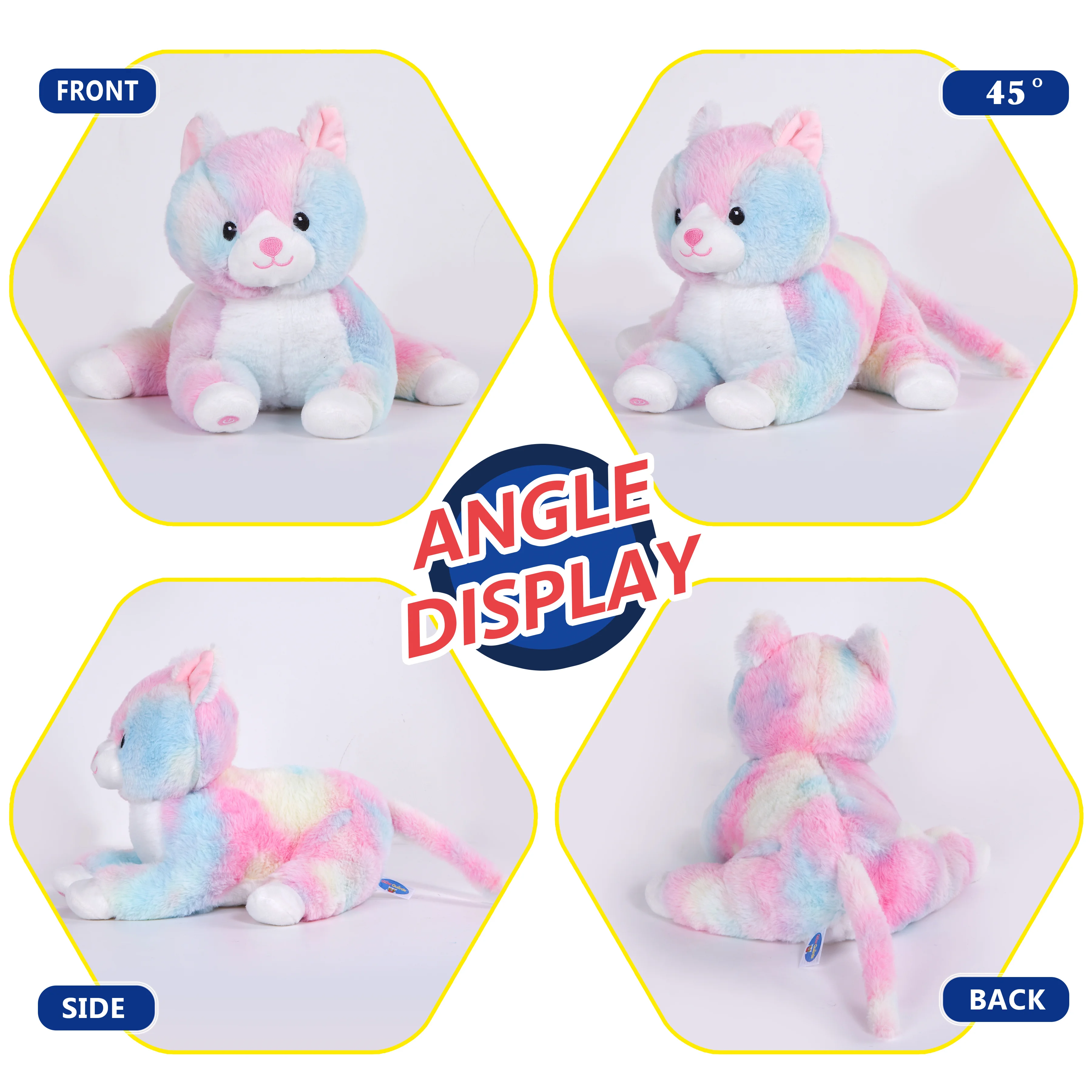 Glow Guards 13' Lying Light up Cat Plush Toy Rainbow Kitty Soft Stuffed Bed Night Light Birthday for Toddler Kids