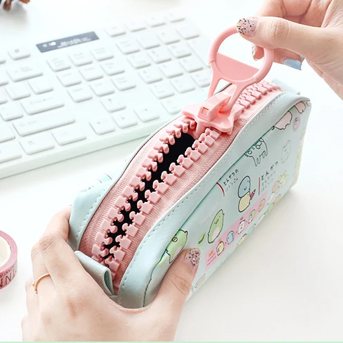 beyond Large Capacity Kawaii Custom PU Leather Pencil Pouch with Big Zipper Cute School Kids Pencil Case for Girls and Boys