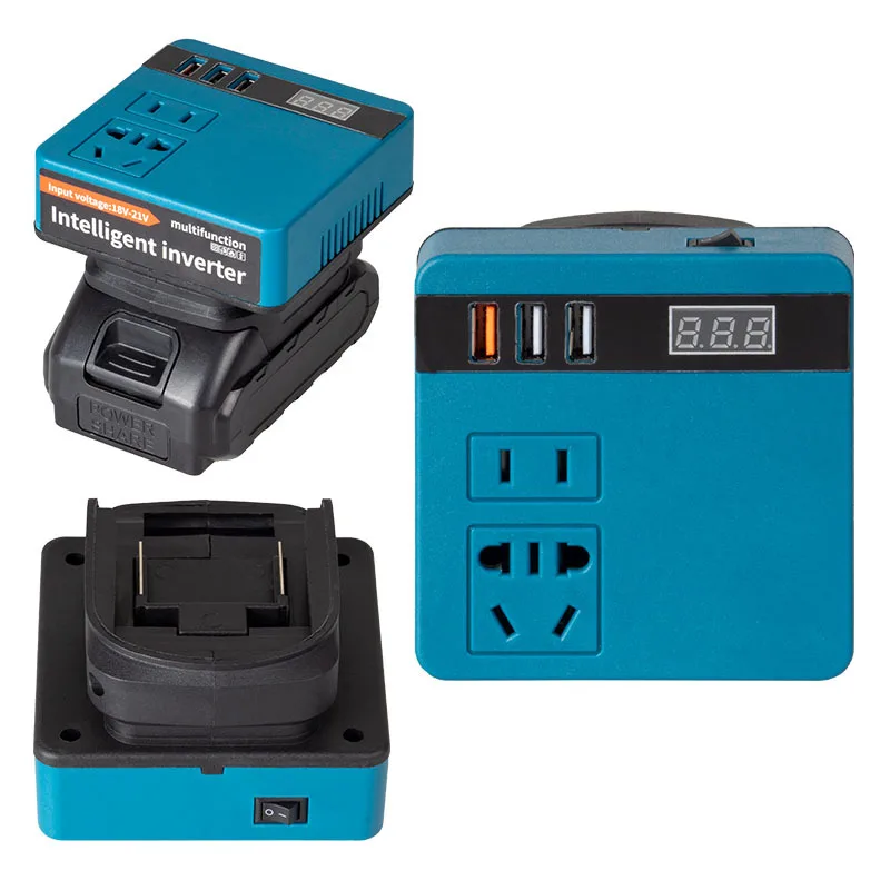 18V Rechargeable Lithium Battery Mini Intelligent Inverter 21V Convert To AC110V/220V DC12V/5V Portable Outdoor DC-AV Converter