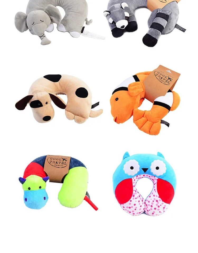 Cute Cartoon Raccoon Animal Cotton Plush U Shape Neck Pillow Travel Car Home Office Nap Animal Tiger Pillow Health Care Pillows