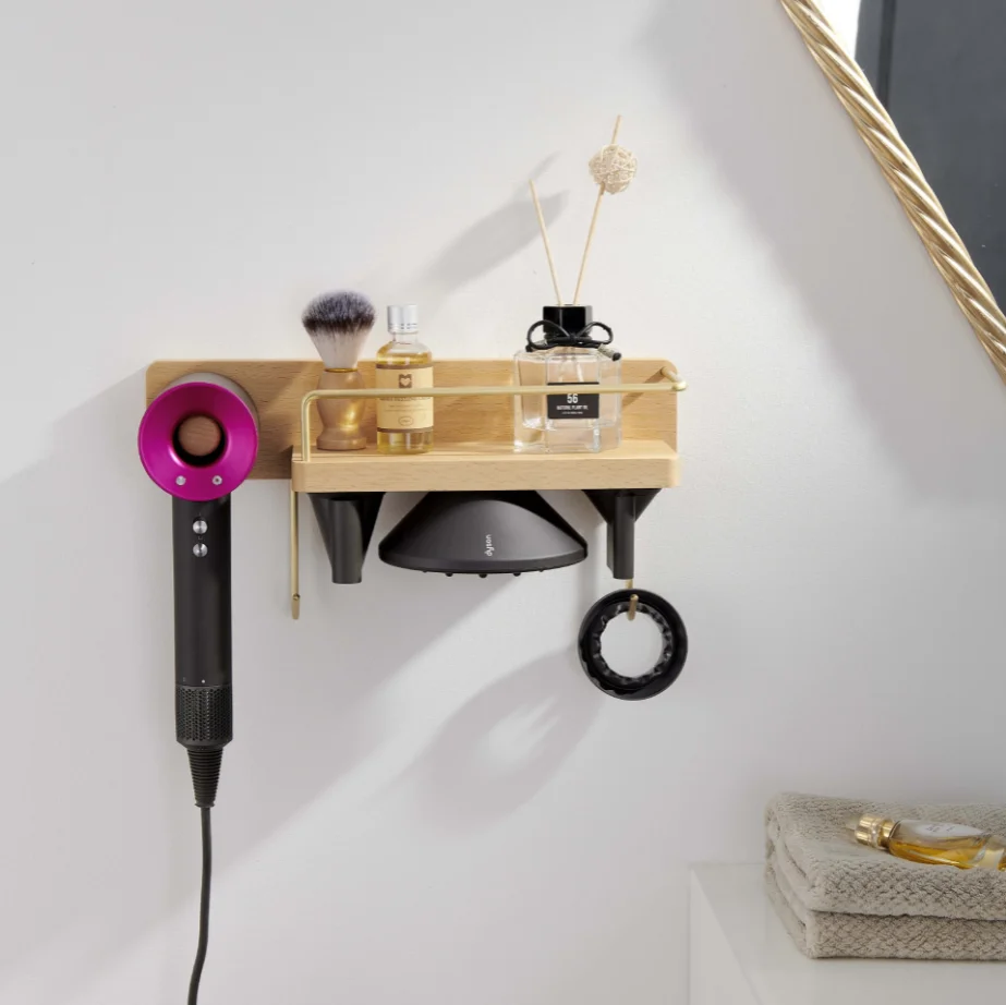 Кронштейн для фена Dyson полка из массива дерева сушки волос в ванной комнате