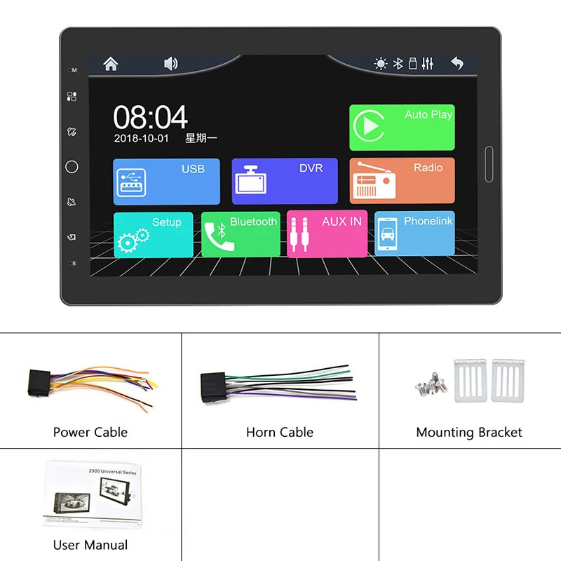 Henmall Car Stereo 10 Inch 1 Din MP5 Multimedia Audio Player FM Carplay Android Auto Touch Screen Single Din Car Radio
