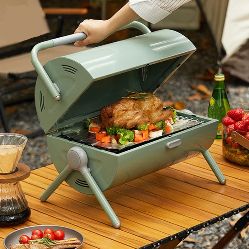 Picnic Camping Grill Double Side Barbecue Oven Charcoal BBQ Grills Portable Barrel Grill