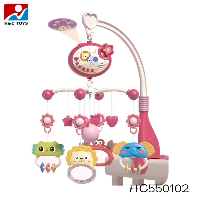 Soothing rotate hanging bed bell toy crib projection remote control baby mobile music box