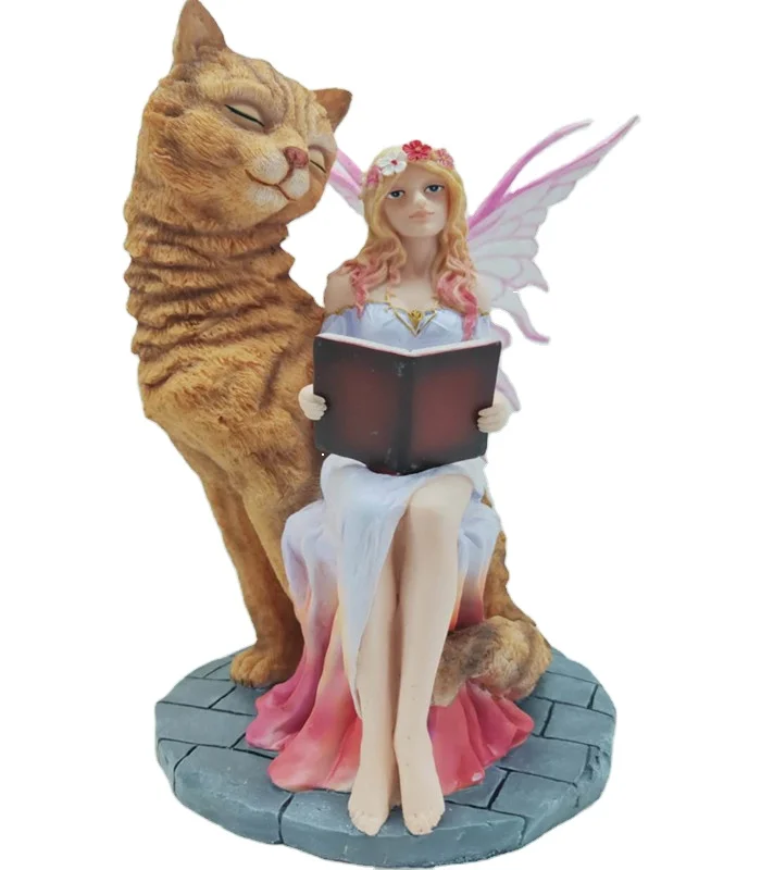 
Hot product German series figuren angel engel katzen figuren Resin flower hair wreath girl for desktop decoration 