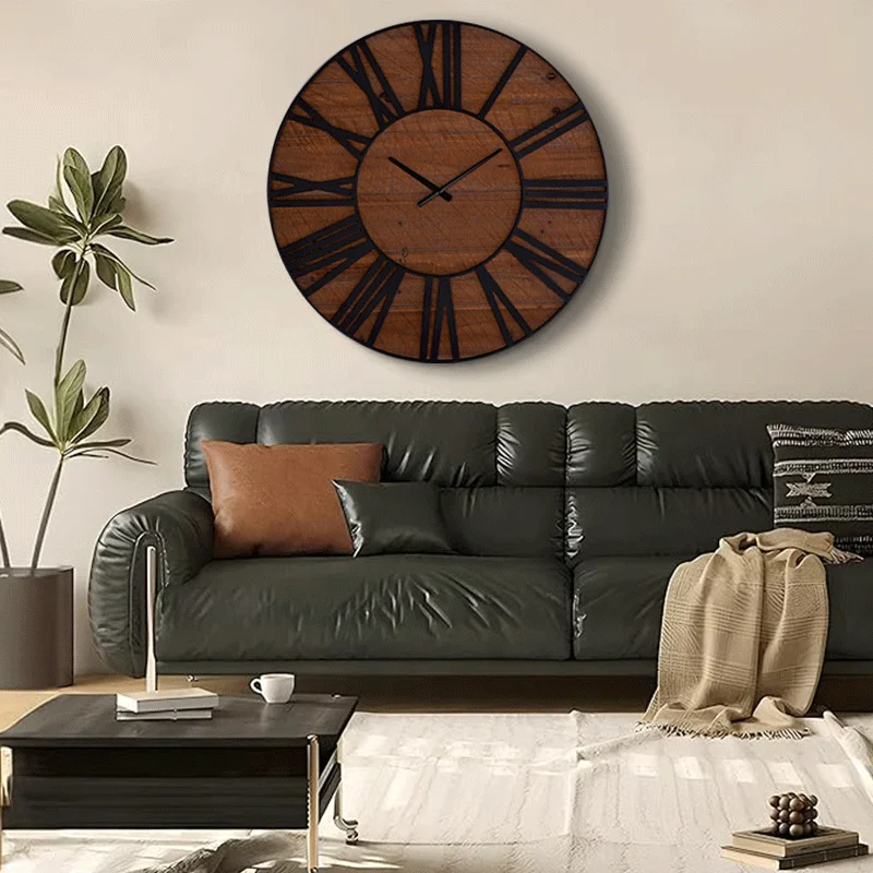 Antique FIRWOOD&IRON&MDF 30inch Big Wall Clock Home Decorative Wall Clock Vintage Wooden Wall Clock Large
