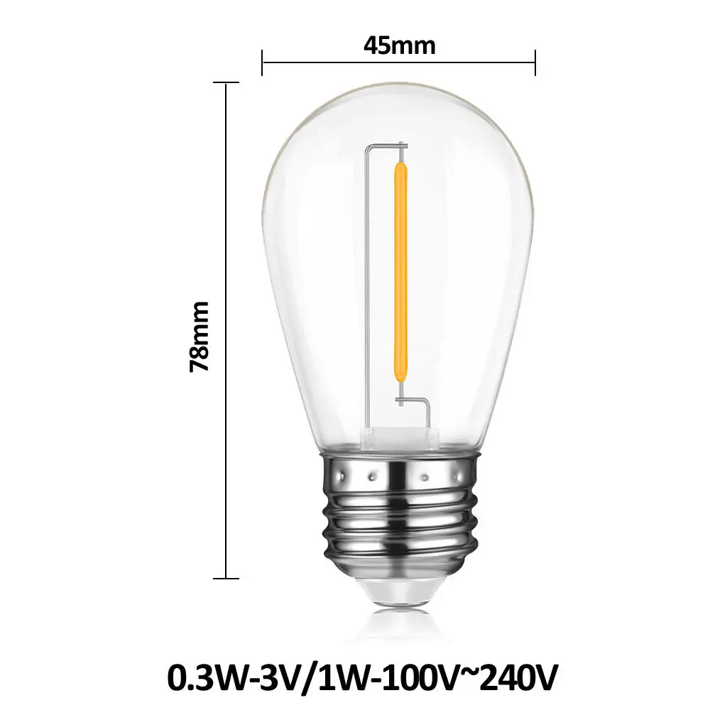 Vertak 0.3W S14 E27 Vintage Filament Bulbs Light Bulb Nostalgic Tungsten Filament Incandescent Antique Lamp