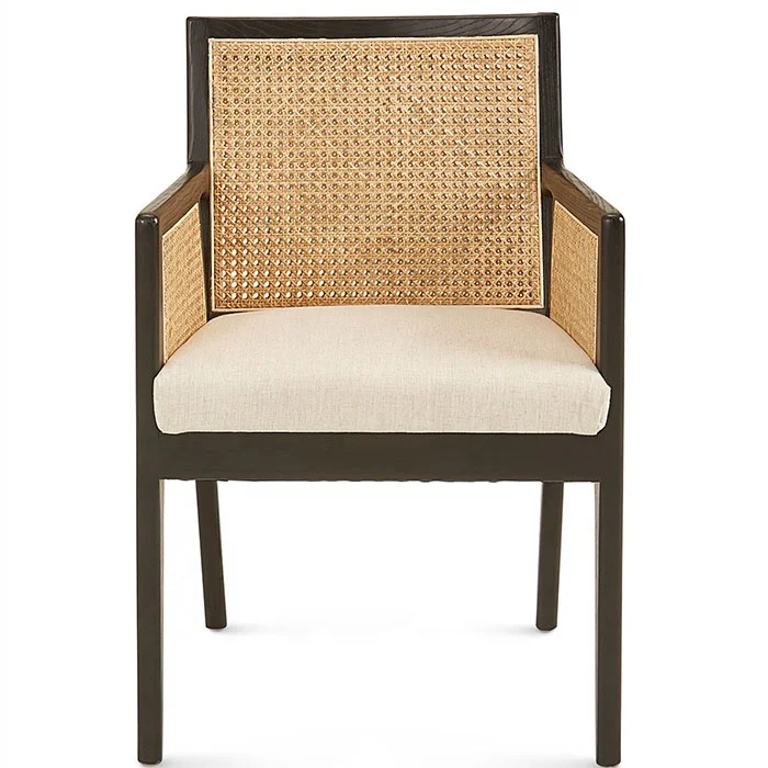 Wholesale Contemporary Nordic cafe restaurant wooden rattan armrest dining chair for dining table