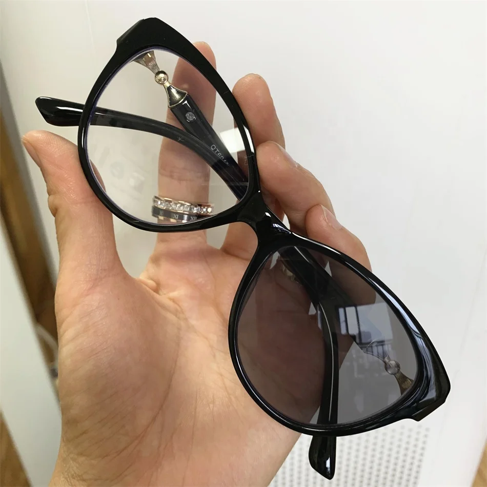 ladies anti blue light grey black cateye myopia diamond lunett photogray antireflet photochromic bezel woman photo gray glasses