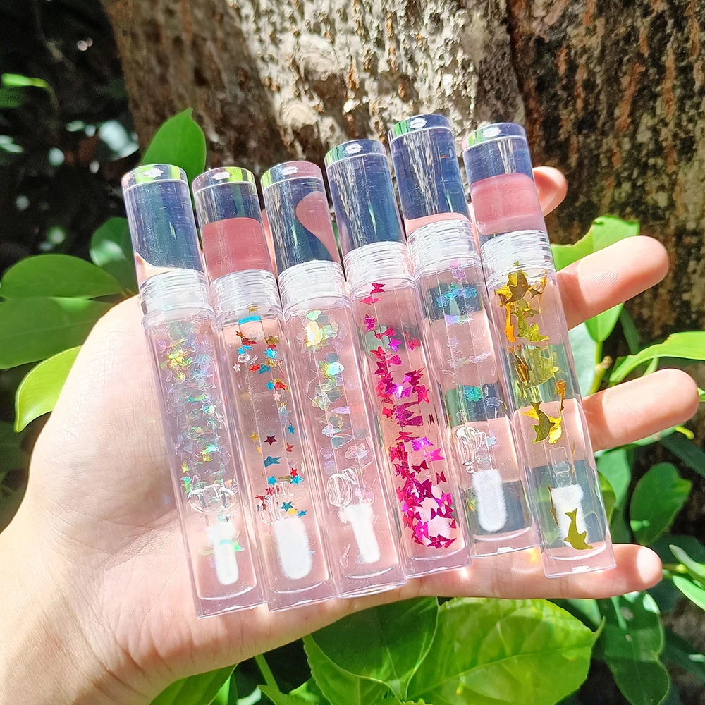 Wholesale Custom Lipgloss No Logo Shiny Vegan Organic Kids Lip Plump Moisturize Glitter Butterfly Clear Lip Gloss