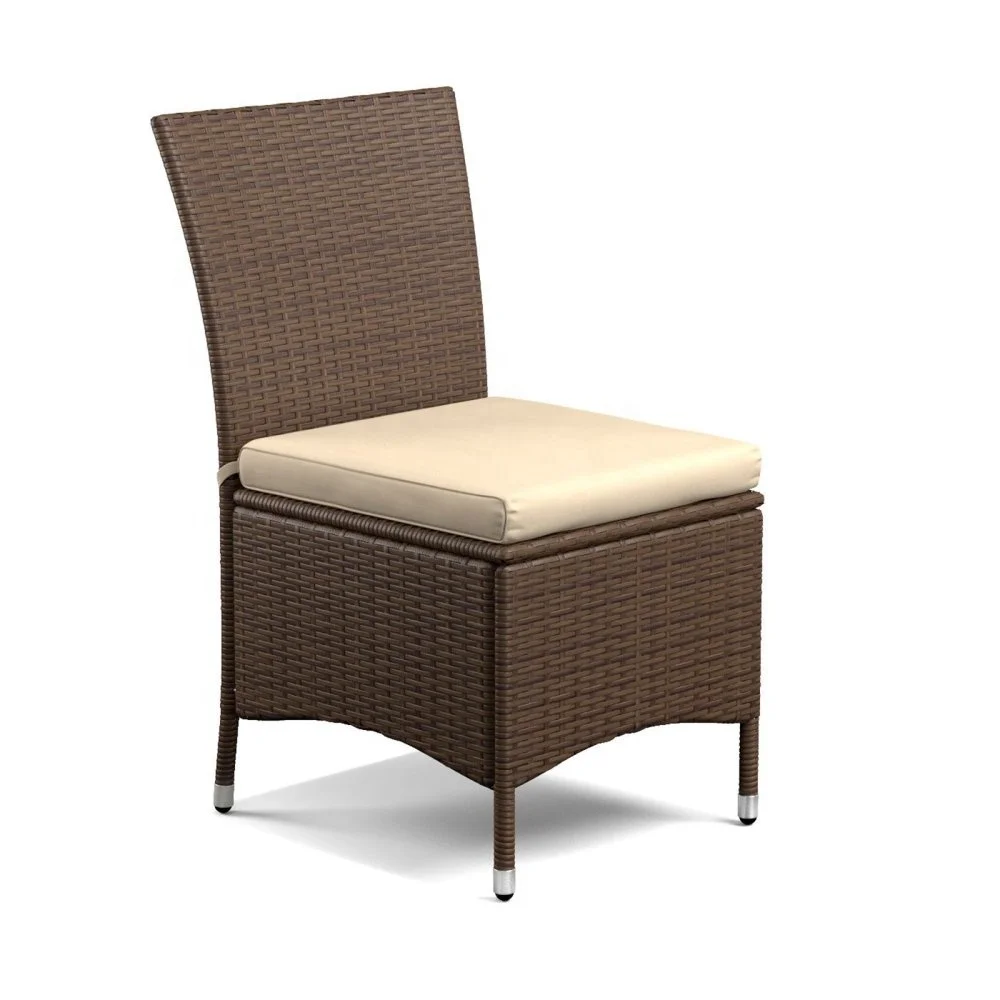 Courtyard Rattan Long Dining Table with Armless Chair 6 Seaters Set