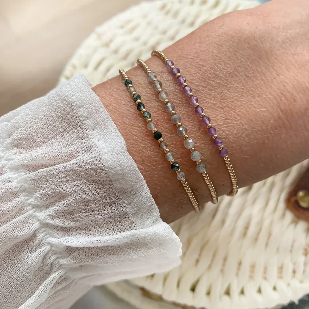 Go2boho Dainty Tiny Birthstone Beaded Bracelets Simple Gift Teens Girl Trendy Stone of Transformation Balance Jewelry 2024 New