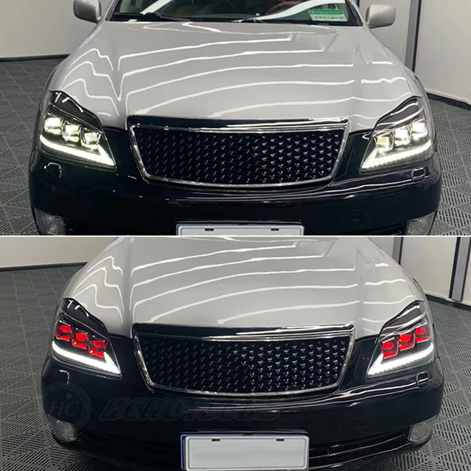 HCMOTIONZ Car Front Lamps 2003-2008 12th Gen with Red Demon Eyes DRL Assembly Animation LED Headlights For Toyota Crown