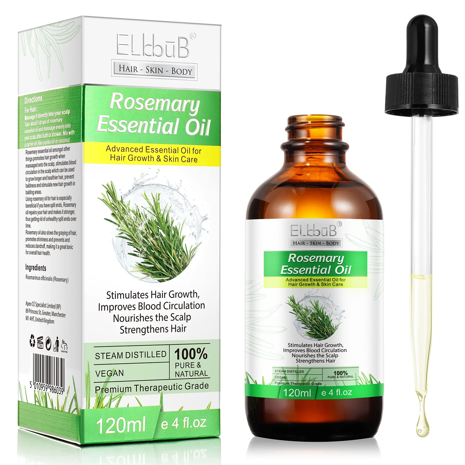 ELBBUB Private Label Wholesale Skin Care Natural Steam Distillation Rosemary Essential Oil rosemary for Hair