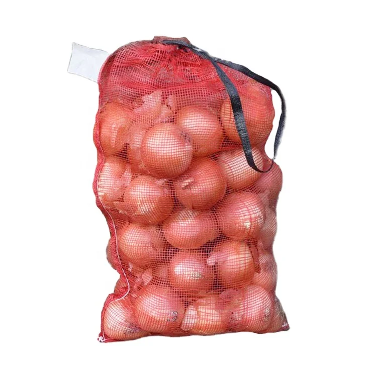 Small white plastic leno net onion sack fruit mesh bags with draw string