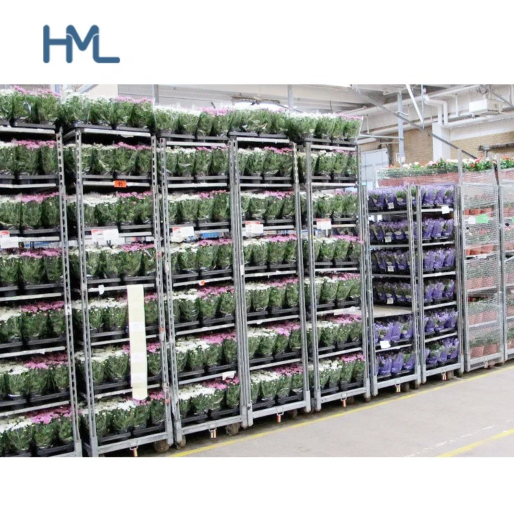 Оцинкованная тележка для транспортировки садовых растений с несколькими полками