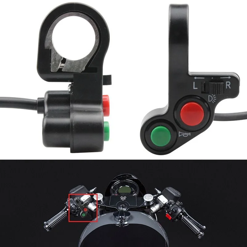 Motorcycle Electric Bike/Scooter Light Turn Signal&Horn Switch ON/OFF Button W/Red Green Buttons 22mm Dia Handlebars