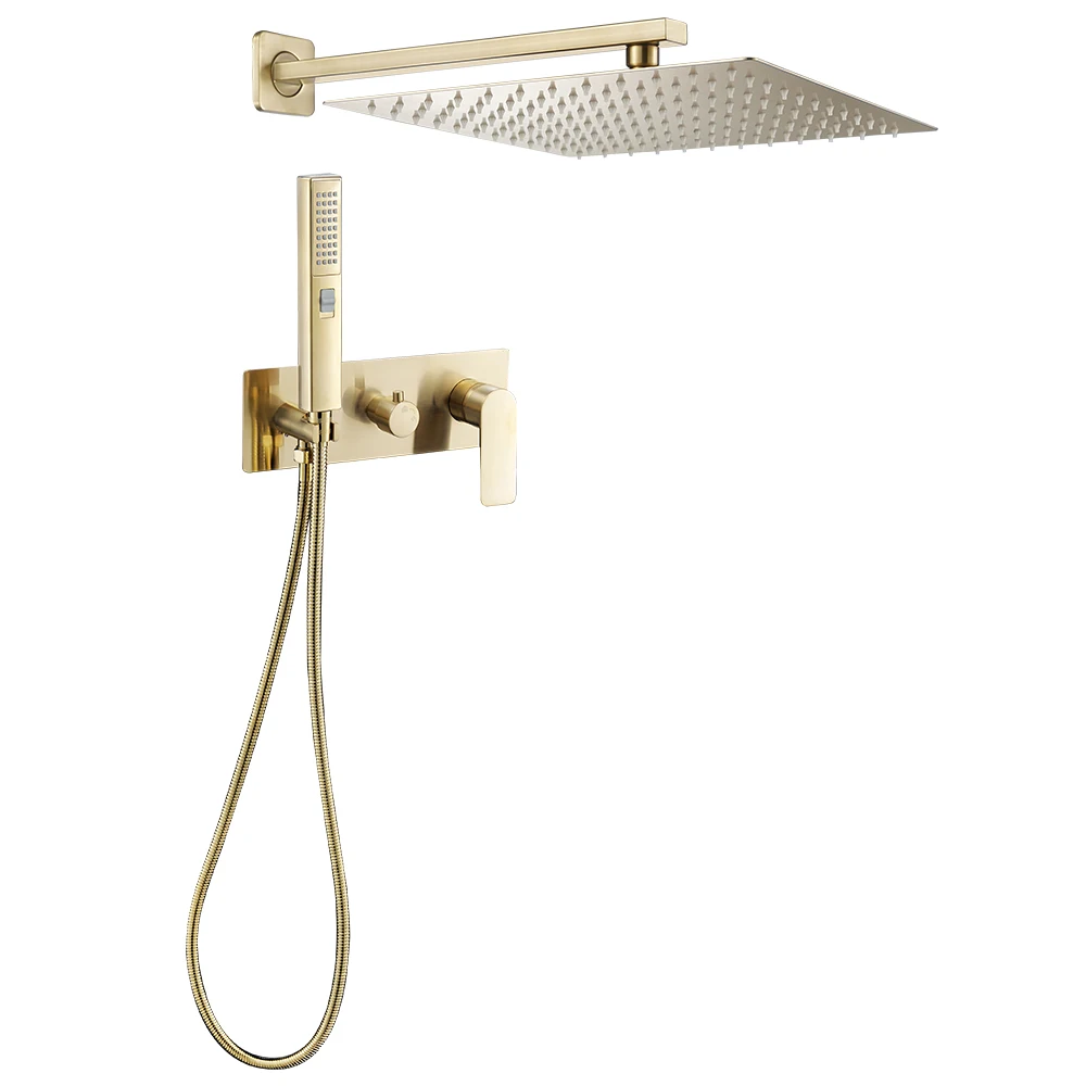 gold brush in wall hotel bathroom hidden concealed rainfall square bathroom shower sets